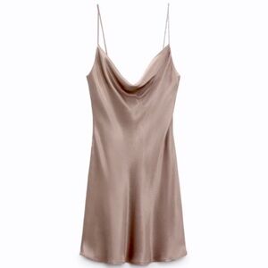 Zara one strap silver rhinestone brown slip dress